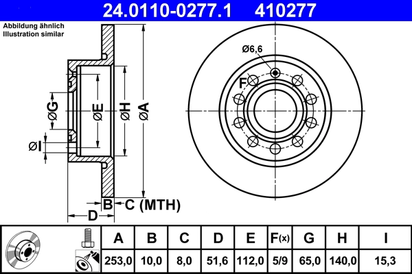 Тормозной диск задн *ATE* VAG (253x10) |--->24.0110-0277.1 / TRW->DF4276